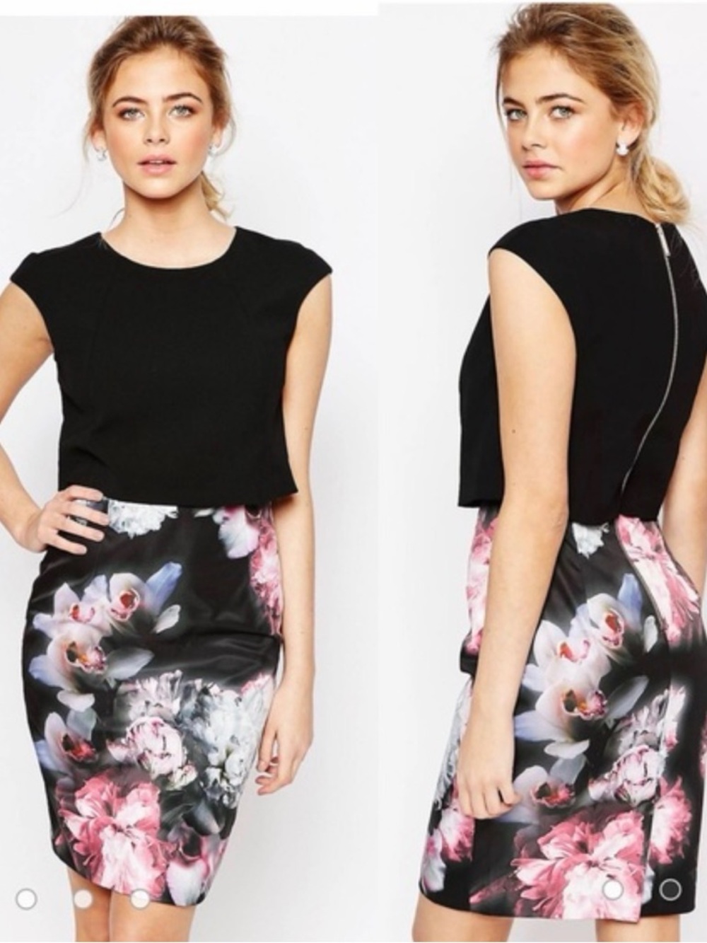 Ted Baker Floral Dress New Size 4 Mini Cocktail Conservative Work Sheath Black
